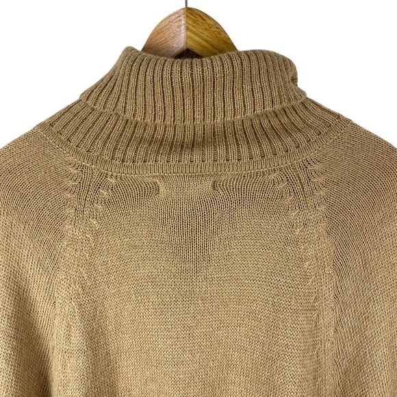 Novica Alpaca Knit Sweater Poncho Cape Tan Brown Pullover Fringe Peru One Size - Picture 6 of 9